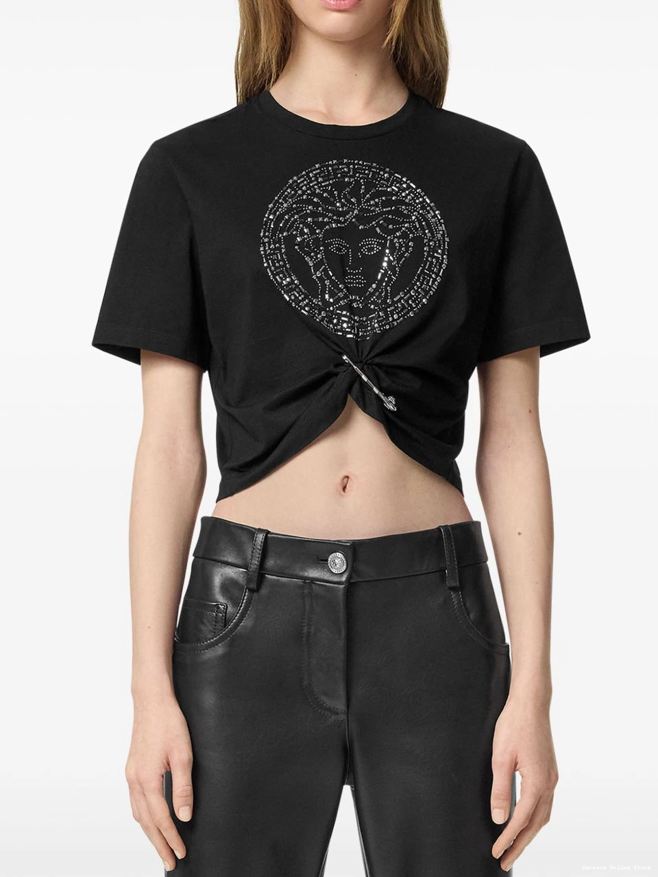 Affordable cropped Women Medusa Safety Versace T-Shirt Pin 0729